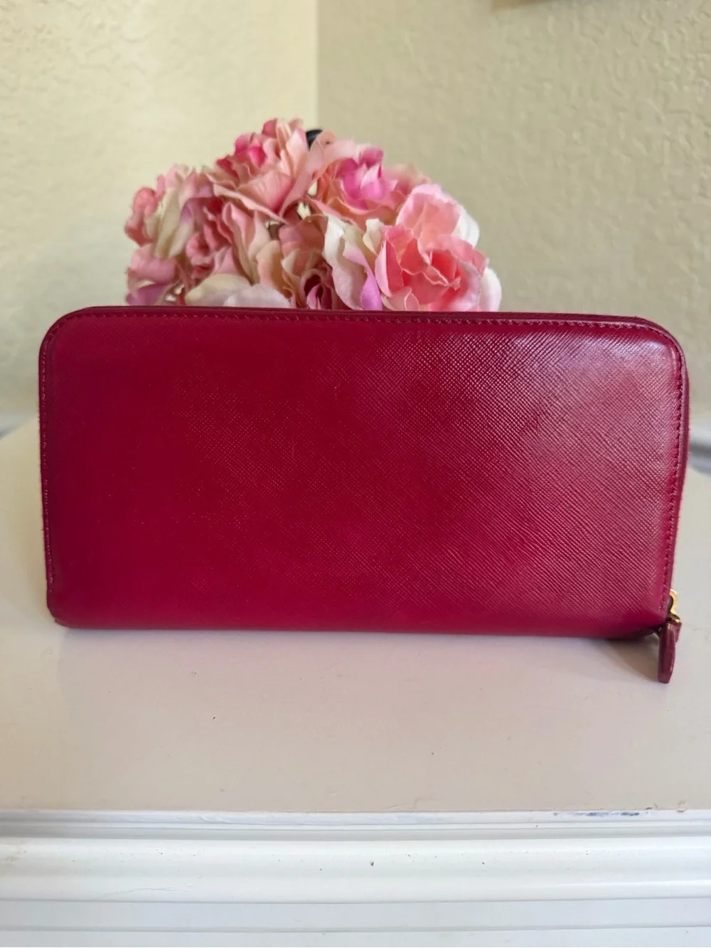 Prada Saffiano Vernice Zip-Around Wallet Clutch Berry Magenta 1ML506